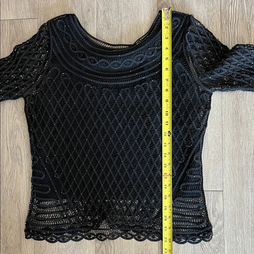 Sigrid Olsen Silk Knit Beaded Crochet Top S Coastal Grandma Black